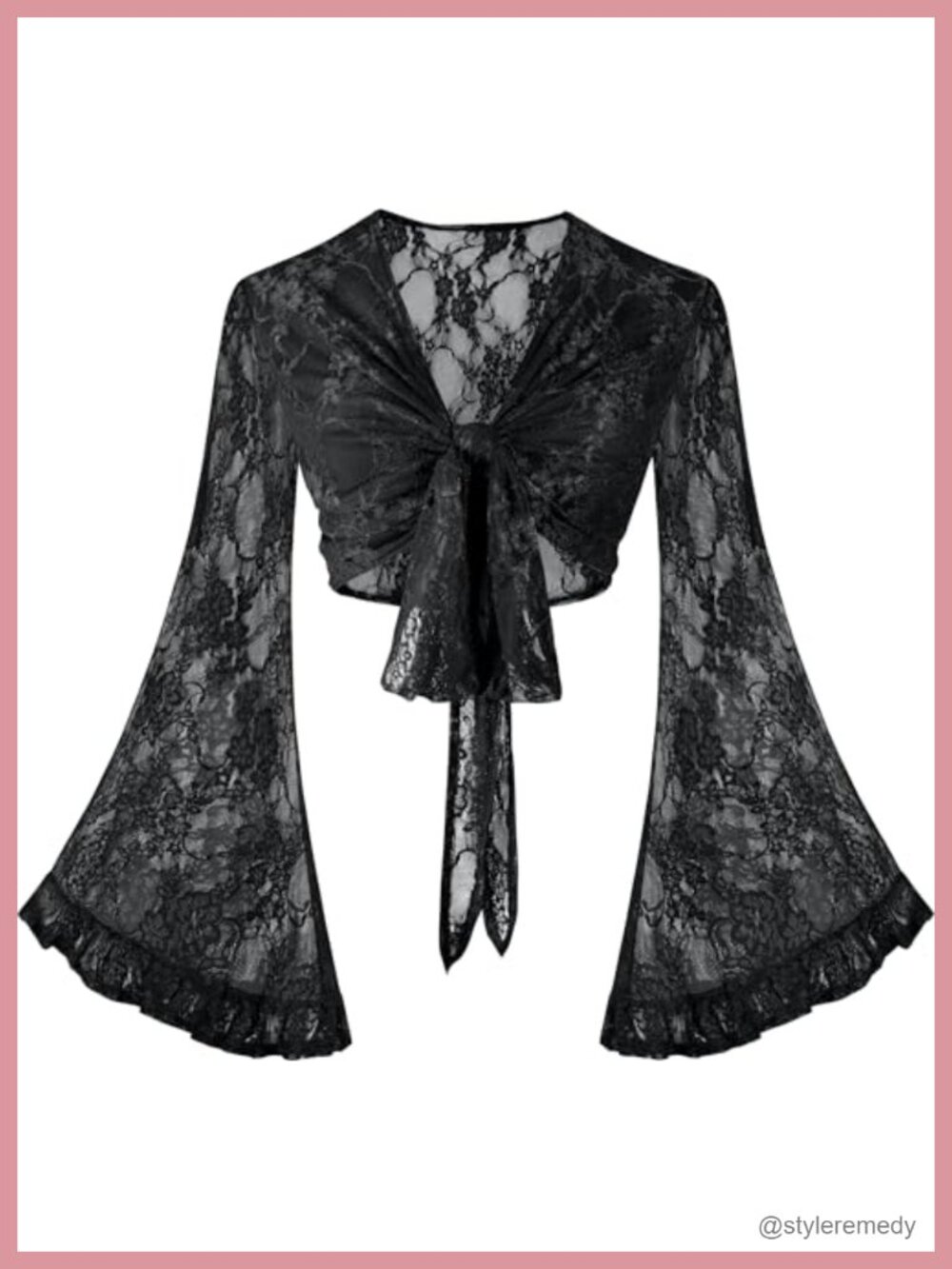 Lace Bell Sleeve Tie Front Boho Crop Top Flowy Blouse